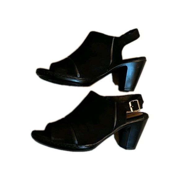 Euro Soft by Sofft Peep Toe Heel Sandals Faux Suede Viola Slingback 10M Black - Picture 2 of 12